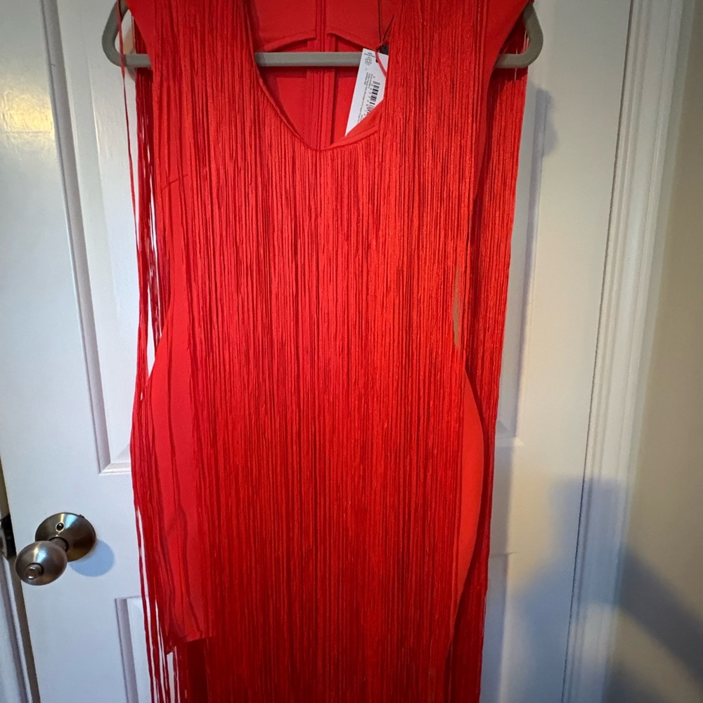Karen Millen Coral Fringe Dress NWT